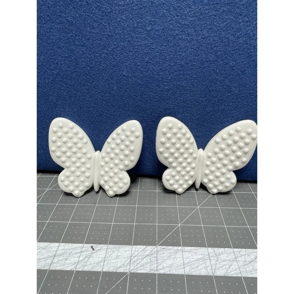 10 Hobnail White Burwood Baskets Vases Butterflies Mirror Wall Set MCM Vintage